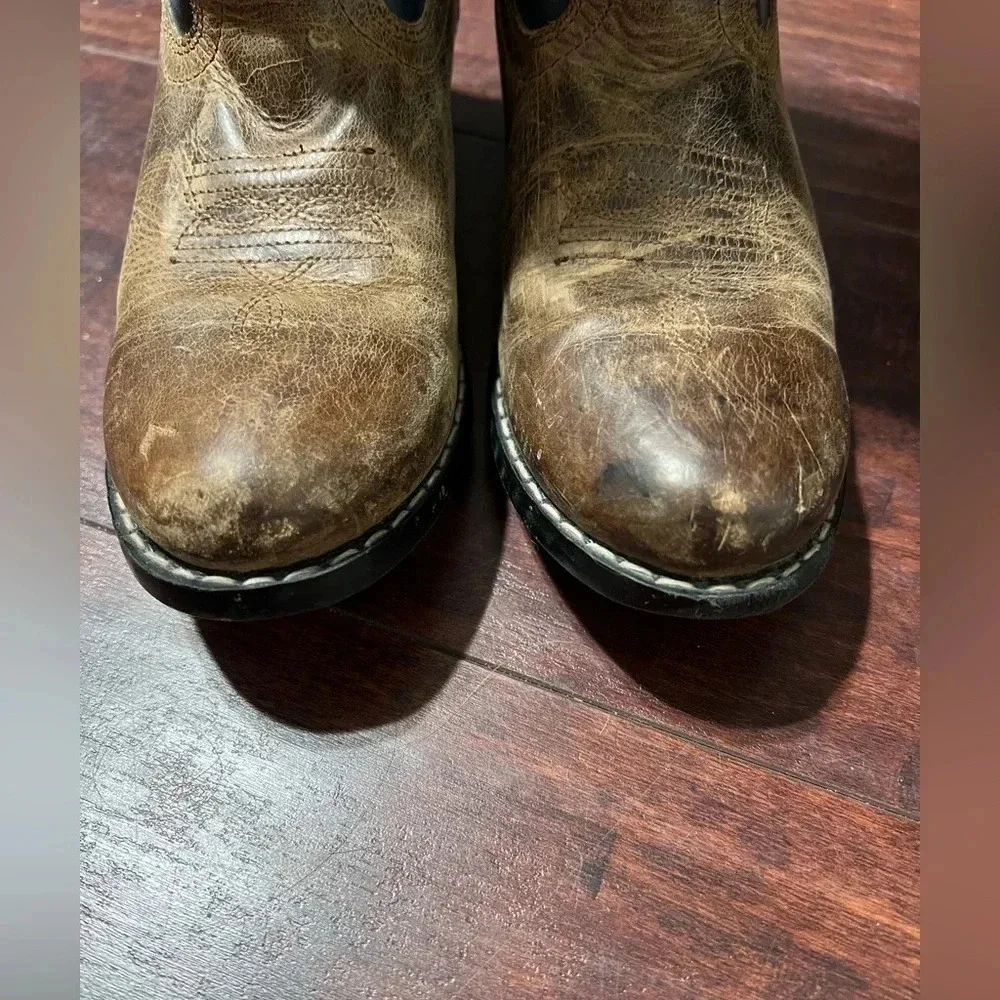 Cody James Brown/Blue Leather Round Toe Pull On Western Boots Boys Size 4D EUC. - Picture 7 of 7